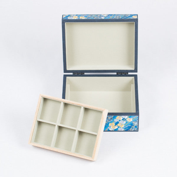 Japanese Washi Paper Jewelry Box, Yellow/Blue Floral | Five  display picture 2