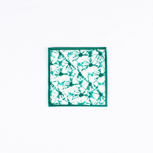 Tie Dye Mini Fan Pattern Handmade Coaster, Avocado/Cream