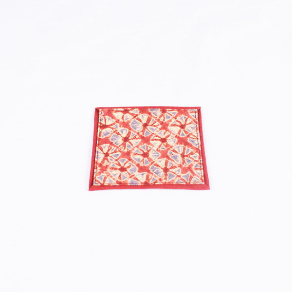 Tie Dye Mini Fan Pattern Handmade Coaster, Cherry/Blue