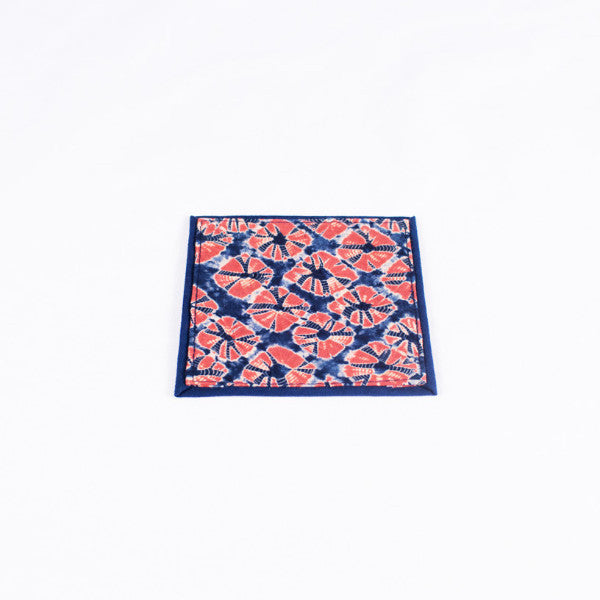 Tie Dye Mini Fan Pattern Handmade Coaster, Indigo/Burgundy