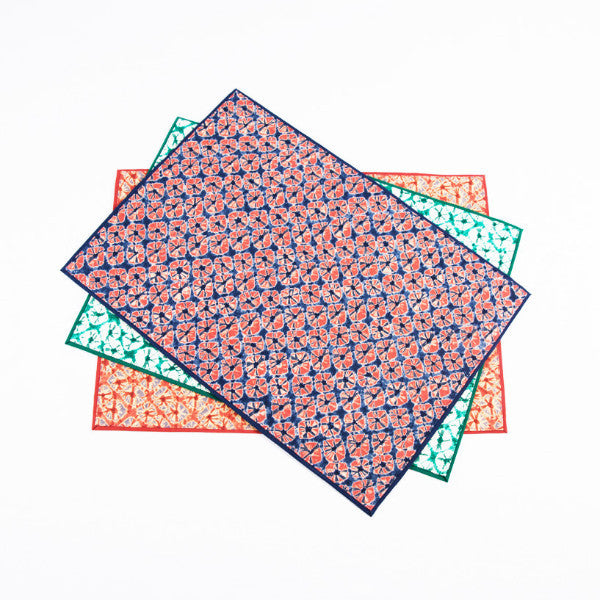 Tie Dye Mini Fan Pattern Handmade Placemat, Cherry/Blue