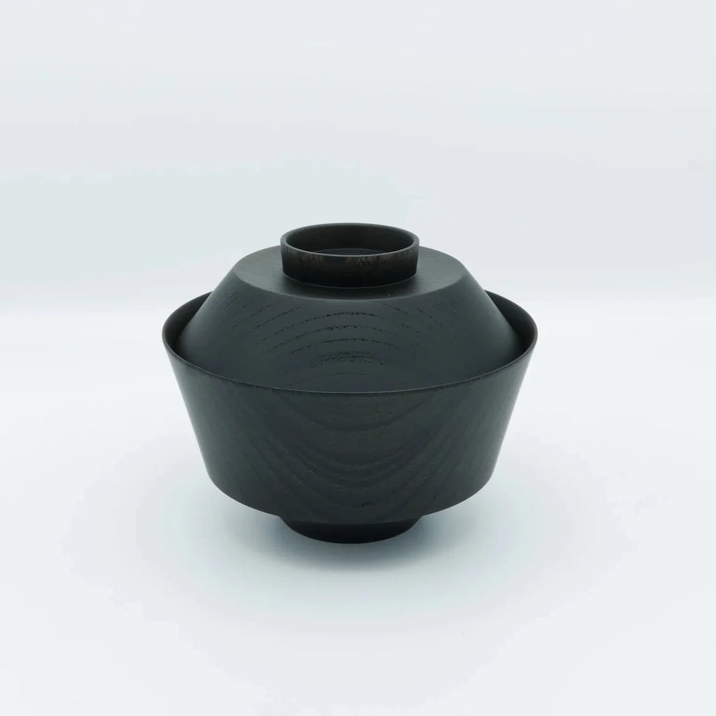 Tsumugi Hasori Miso Soup Bowl with Lid, Black
