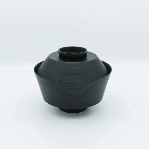 Tsumugi Hasori Miso Soup Bowl with Lid, Black