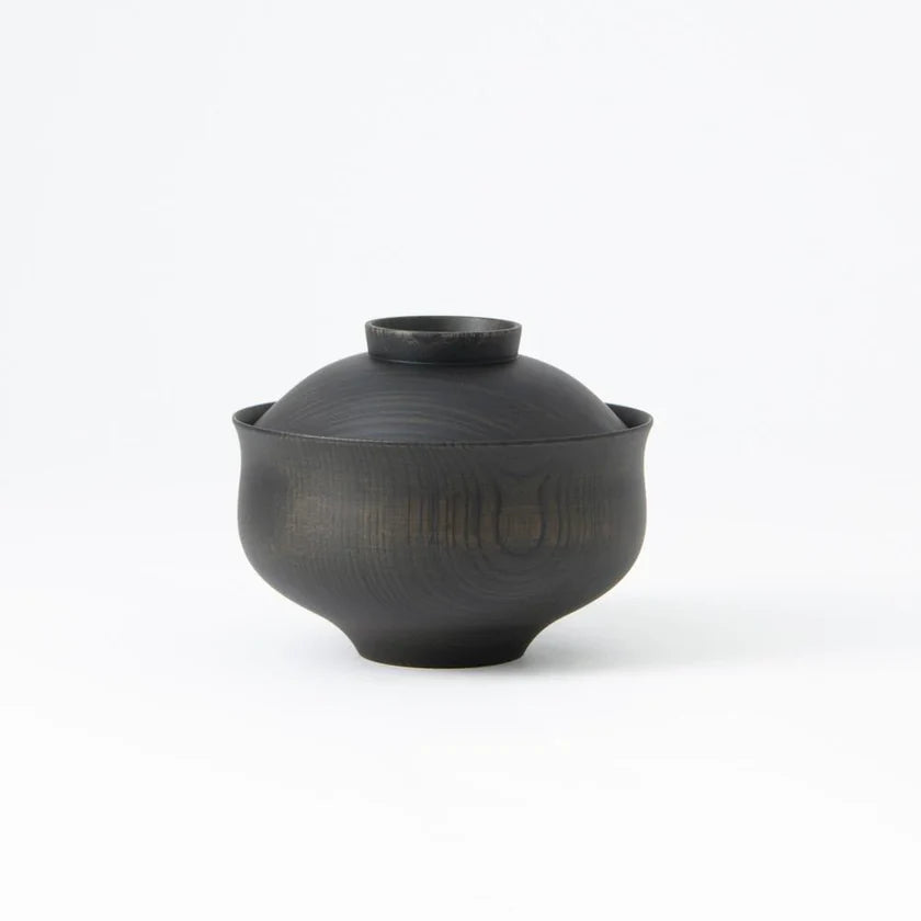 Tsumugi Chidori Miso Soup Bowl with Lid, Black