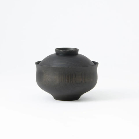 Tsumugi Chidori Miso Soup Bowl with Lid, Black