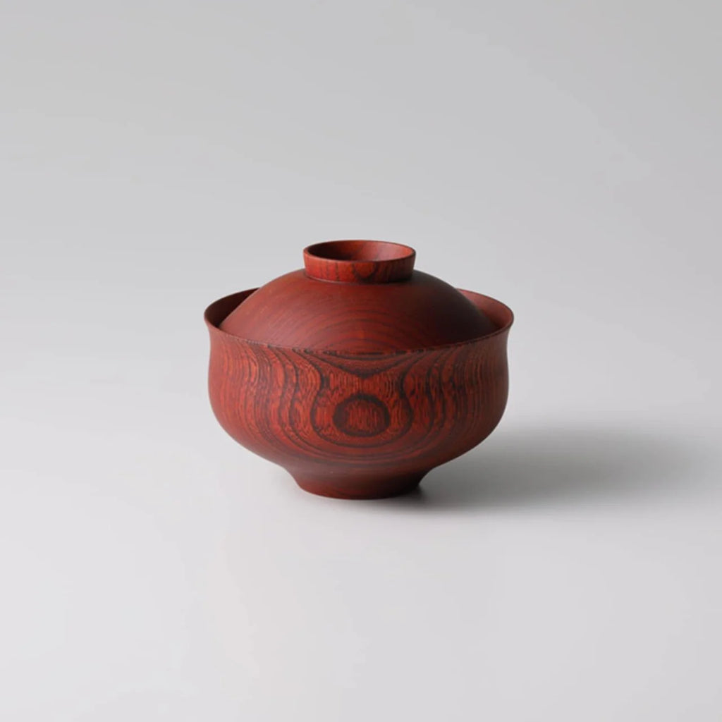 Tsumugi Chidori Miso Soup Bowl with Lid, Red