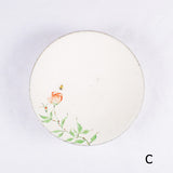 Hand-Painted Artisanal Chinese Plate, Red China Rose with Bee
