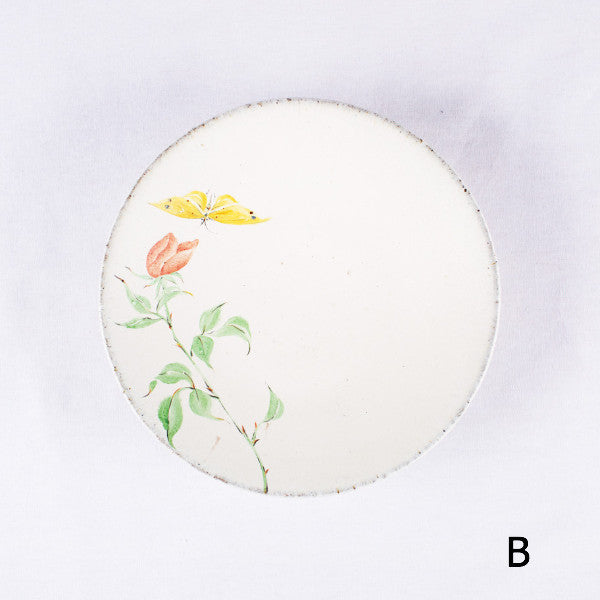 Hand-Painted Artisanal Chinese Plate, Red China Rose with Butterfly