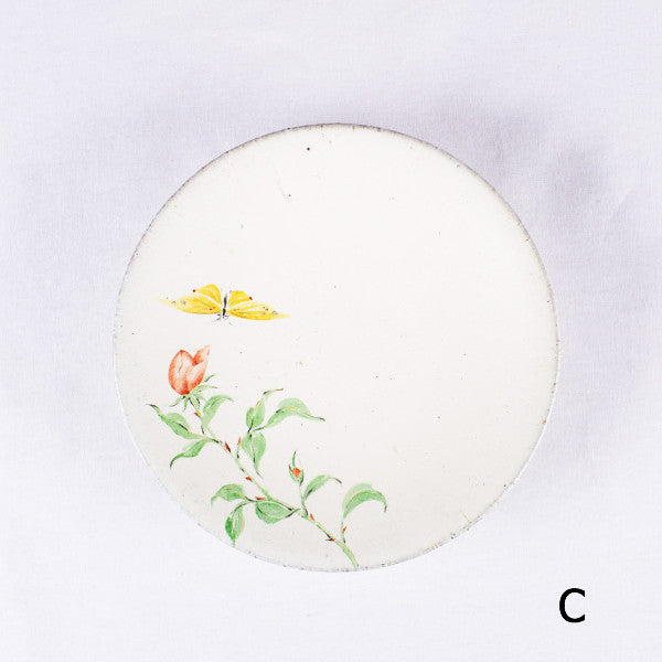 Hand-Painted Artisanal Chinese Plate, Red China Rose with Butterfly