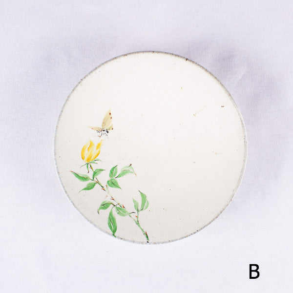 Hand-Painted Artisanal Chinese Plate, Yellow China Rose with Butterfly