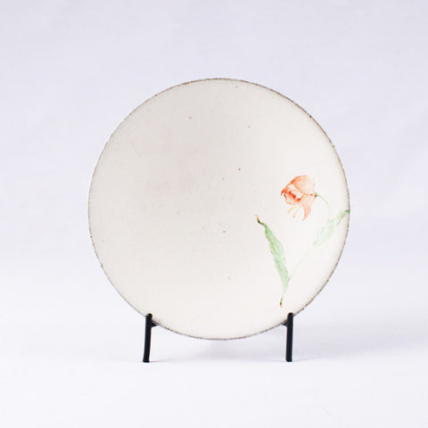 Hand-Painted Artisanal Chinese Plate, Red Tulip