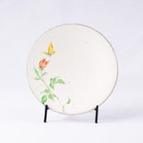 Hand-Painted Artisanal Chinese Plate, Red China Rose with Butterfly