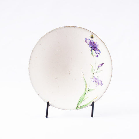 Hand-Painted Artisanal Chinese Plate, Purple Iris