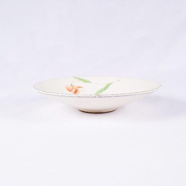 Hand-Painted Artisanal Chinese Plate, Red Tulip