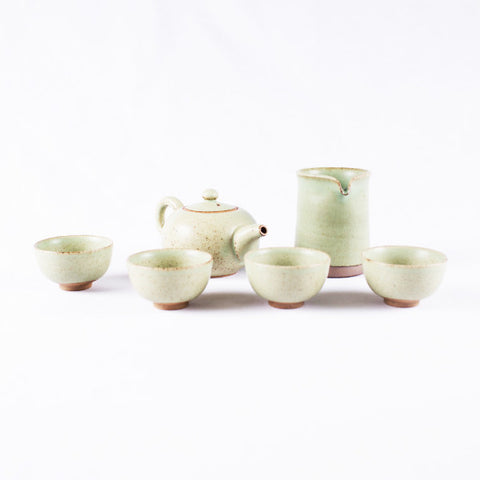 Pottery Tea Set, Milky Green II