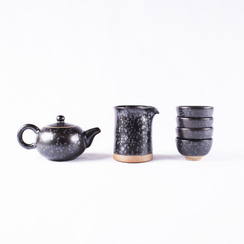 Pottery Tea Set, Glazed Black