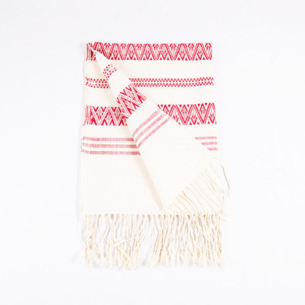 Red Dai Handwoven Table Runner, Geometric Patterns