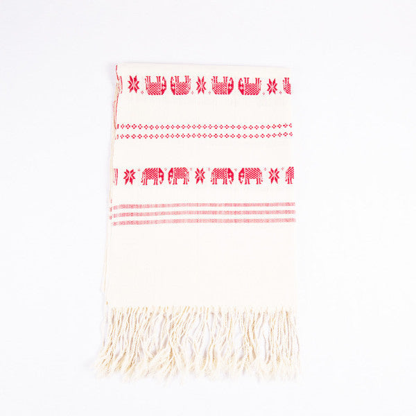 Red Dai Handwoven Table Runner, Elephants