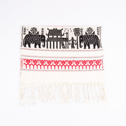 Dai Handloom Table Runner, Elephants and Peacocks III