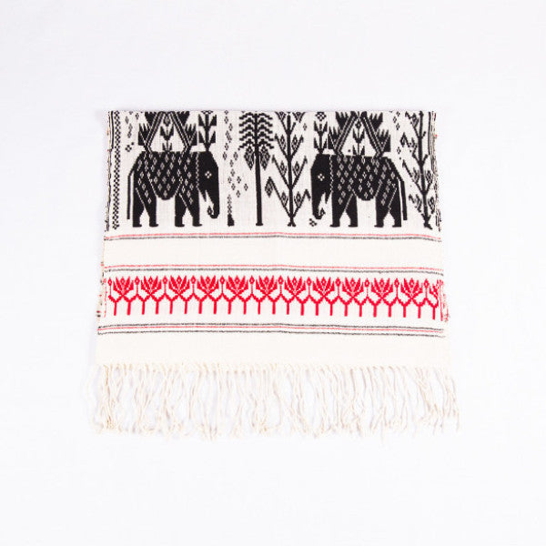 Dai Handloom Table Runner, Elephants and Peacocks I