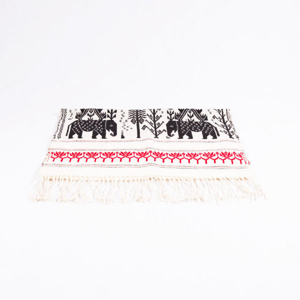 Dai Handloom Table Runner, Elephants and Peacocks I