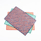 Tie Dye Mini Fan Pattern Handmade Placemat, Indigo/Burgundy