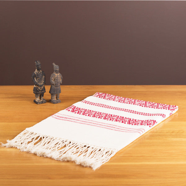 Red Dai Handwoven Table Runner, Geometric Patterns