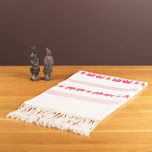 Red Dai Handwoven Table Runner, Elephants