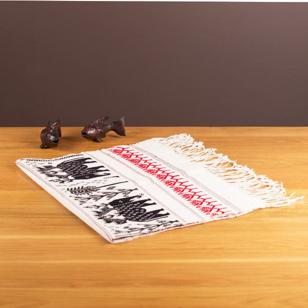 Dai Handloom Table Runner, Elephants and Peacocks I